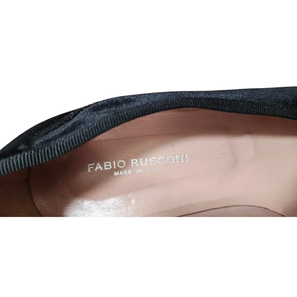 Fabio Rusconi Black Velvet Bow Ballet Flats Pointed Toe Low Heel Italy EU 38